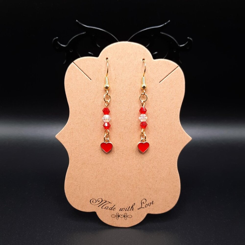 Heart Love Red Glass Clear Celestial Crystal Dangle Earrings Handmade Jewelry